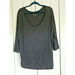 Lane Bryant‎ 3/4 Sleeved Lightweight Scoop Neck Shirt 18/20 Gray Black Striped